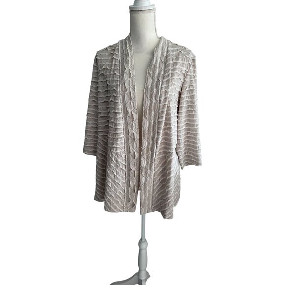 CHICOS Travelers Beige Ruffle Trim Open Jacket Size Chicos 2 -  US 12/14 - Picture 5 of 8